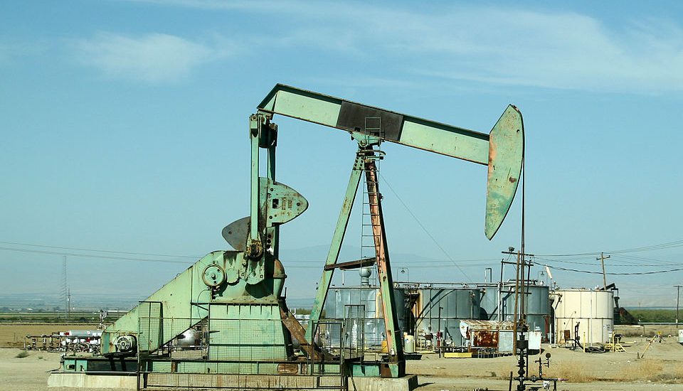 A "nodding donkey" oil field pump.