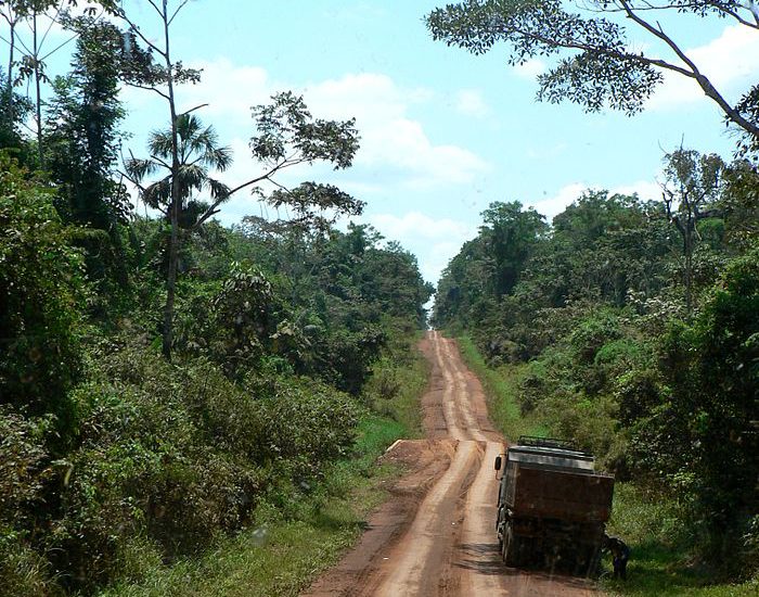On the ruta 13, near Sena, Pando, Bolivia. In places like this, you have to rely on innovation more than equipment.