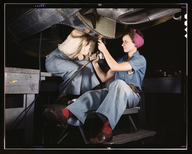 Women working on a bomber during WWII. We need more women in manufacturing.