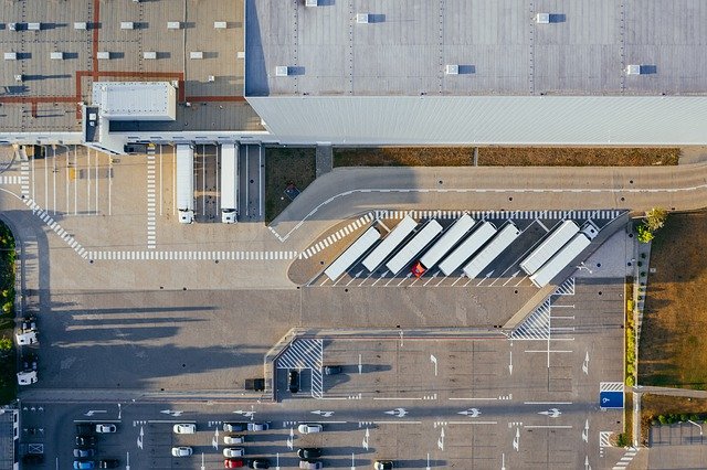An aerial view of a logistics center. This kind of place might work with just-in-time manufacturing customers.